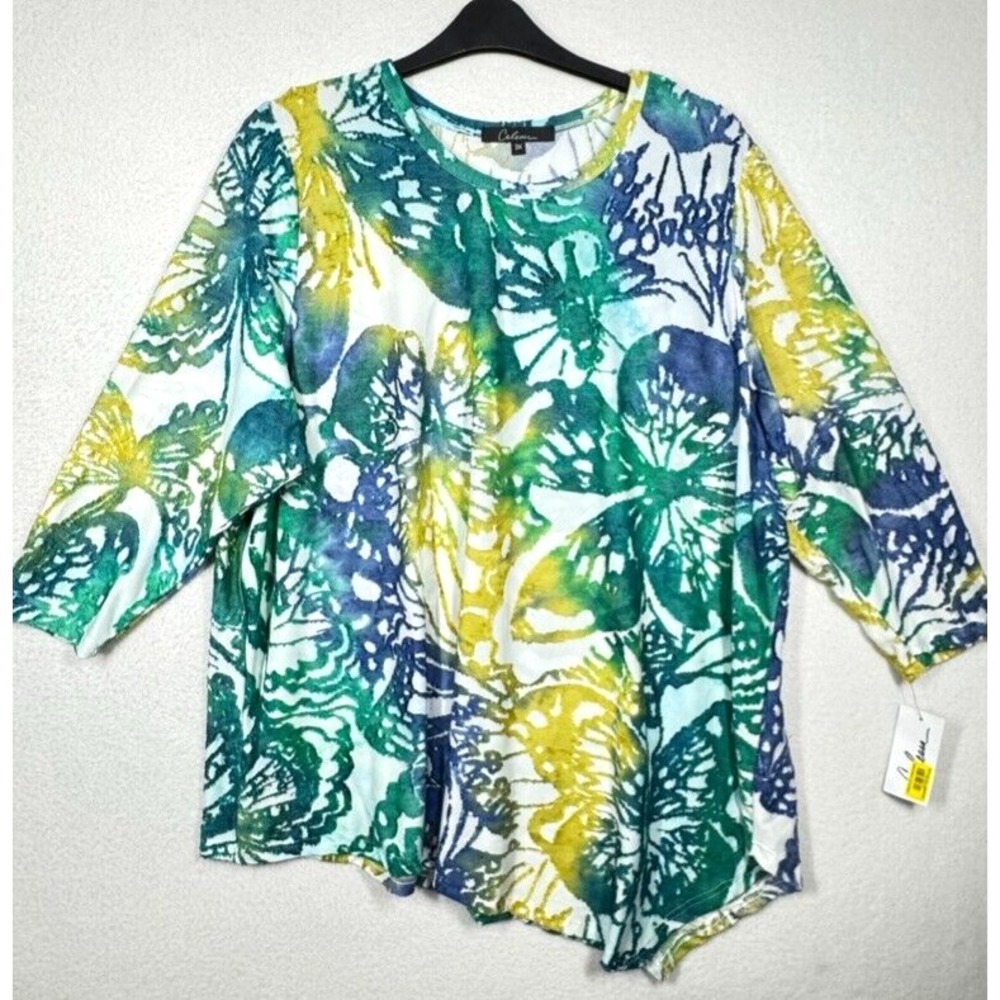 Calessa Top Womens 3XL Colorful Burnout Lagenlook Summer Whimsy Artsy Boho NEW